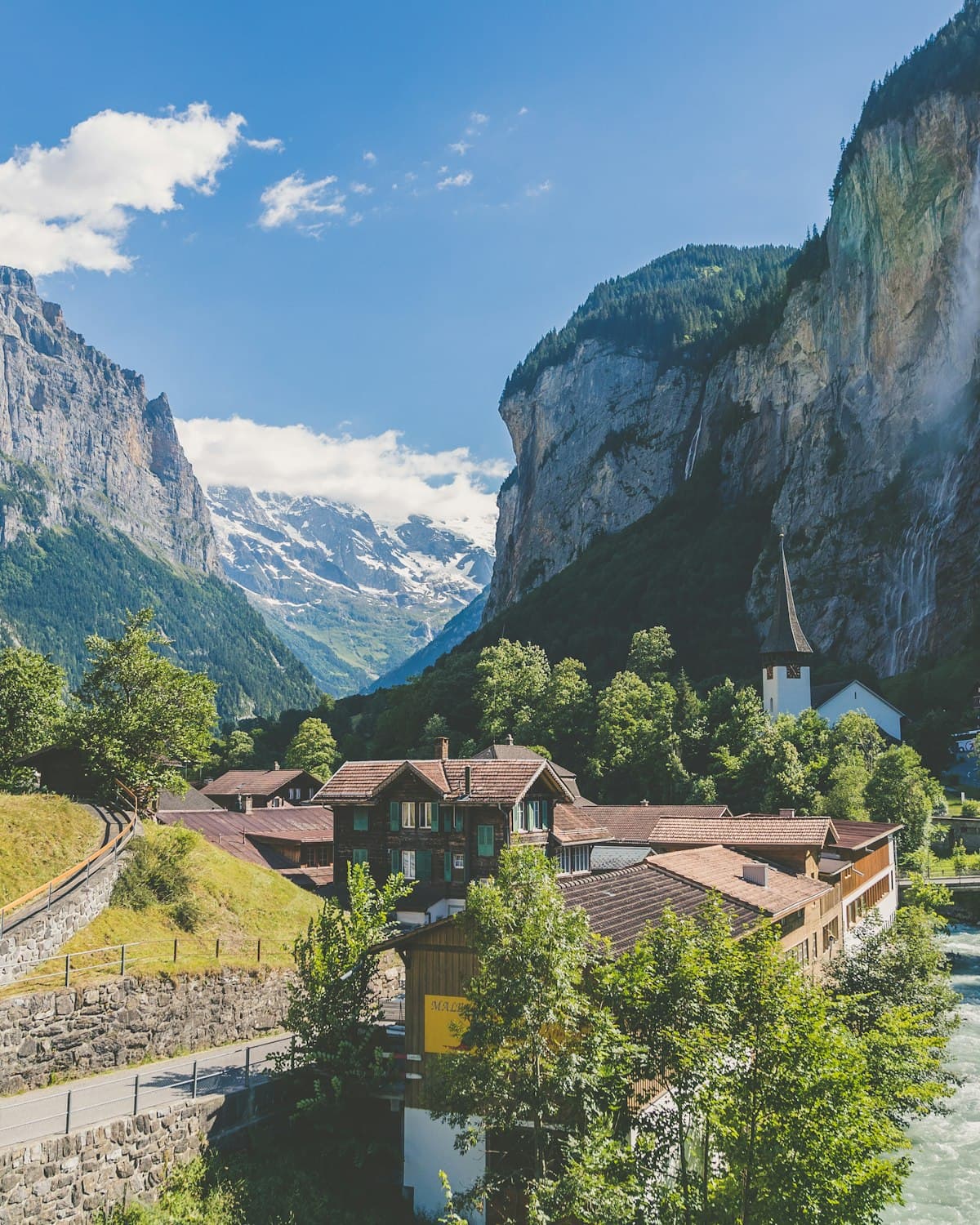 Swiss Alps panorama with school campus